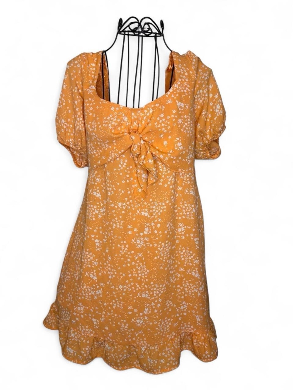 Sienna Sky Mustard Yellow/Orange Floral Tie-Front Mini Dress